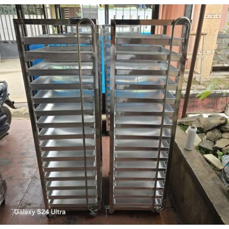 1 Set Trolley Rak Loyang | Troly Tray | Trolley Bakery Stainless | Trolley Loyang | Rak Pendingin Ku