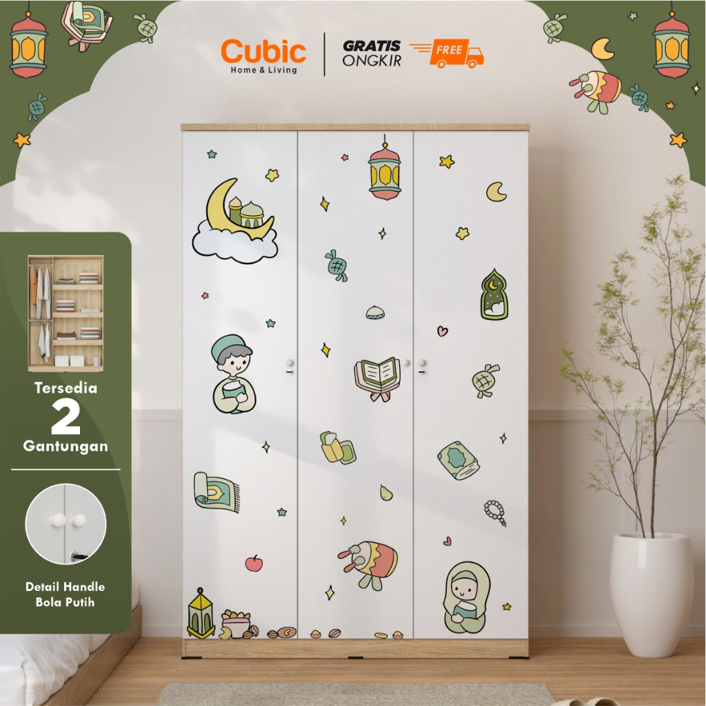 [EDISI RAMADHAN] Cubic Lemari Pakaian Bergambar / Lemari Baju 3 Pintu / LUNA LP 3P R