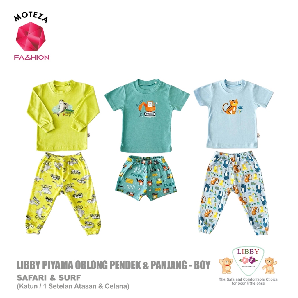 LIBBY Setelan Baju Tidur Kaos Oblong Anak Laki / Atasan Pendek Panjang / Celana Pendek Panjang NB S 