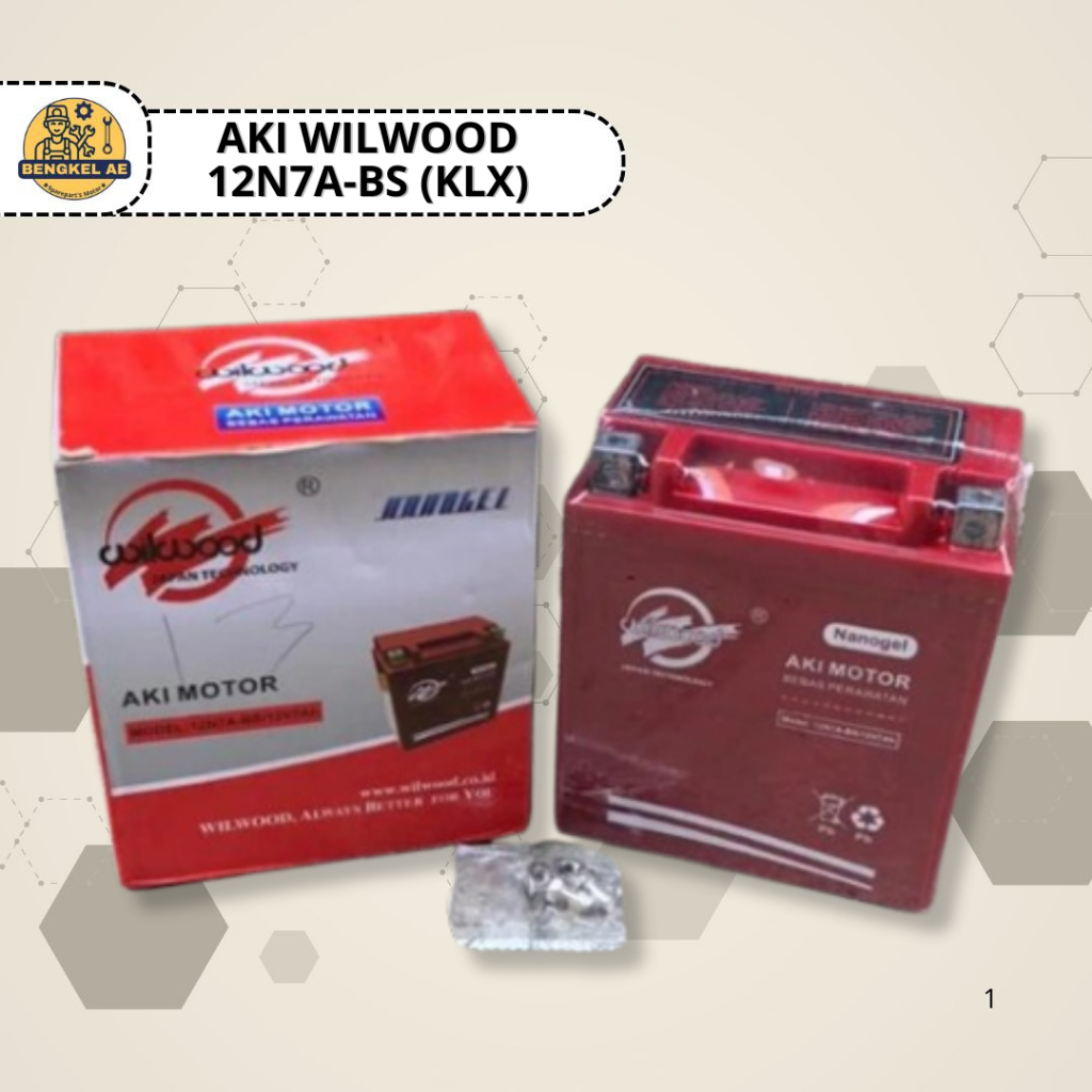 Aki Wilwood Kering 12N7A-BS (KLX) Aki Kering Motor KLX Type 12N7A-BS Merk Wilwood