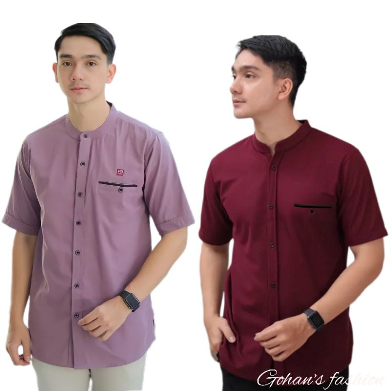 KOKO KURTA BURGUNDY & LAVENDER | KEMEJA PRIA DEWASA LENGAN PENDEK | BAJU KOKO ORIGINAL PREMIUM TERBA