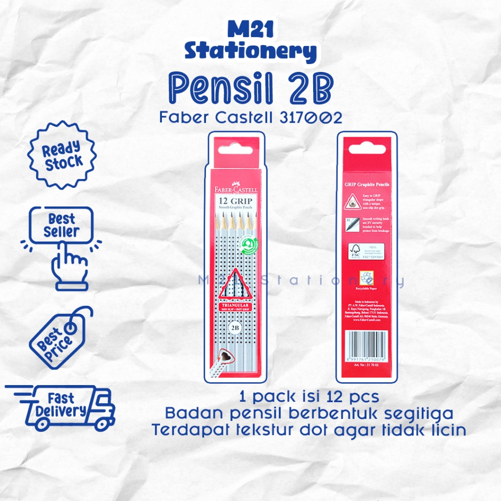 

(3 PCS) PENSIL 2B FABER CASTELL GRIP 317002 / 2001 ORIGINAL PENCIL KAYU PENA UJIAN UJI KOMPUTER UN ORIGINAL MENULIS GRAPHITE MENGGAMBAR SKET SKETCH ANAK ALAT TULIS SEKOLAH KULIAH ATK KANTOR STATIONERY MURAH / M21 STATIONERY JOGJA