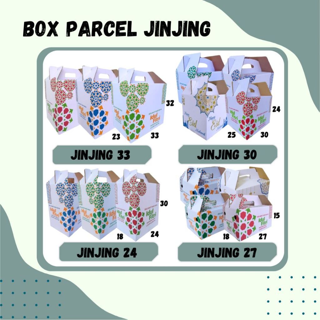 

Box Parcel Jinjing 33x23x32 / 30x25x24 / 24x18x30 / 27x18x15 Box Lebaran Kardus Packing/Parcel/Bingkisan Lebaran/idul Fitri/Kardus Besar Paket sembako/hampers/Bingkisan/eid mubarak/Oleh oleh/Motif/JInjing 33/jinjing 30/ jinjing 24/ jinjing 27