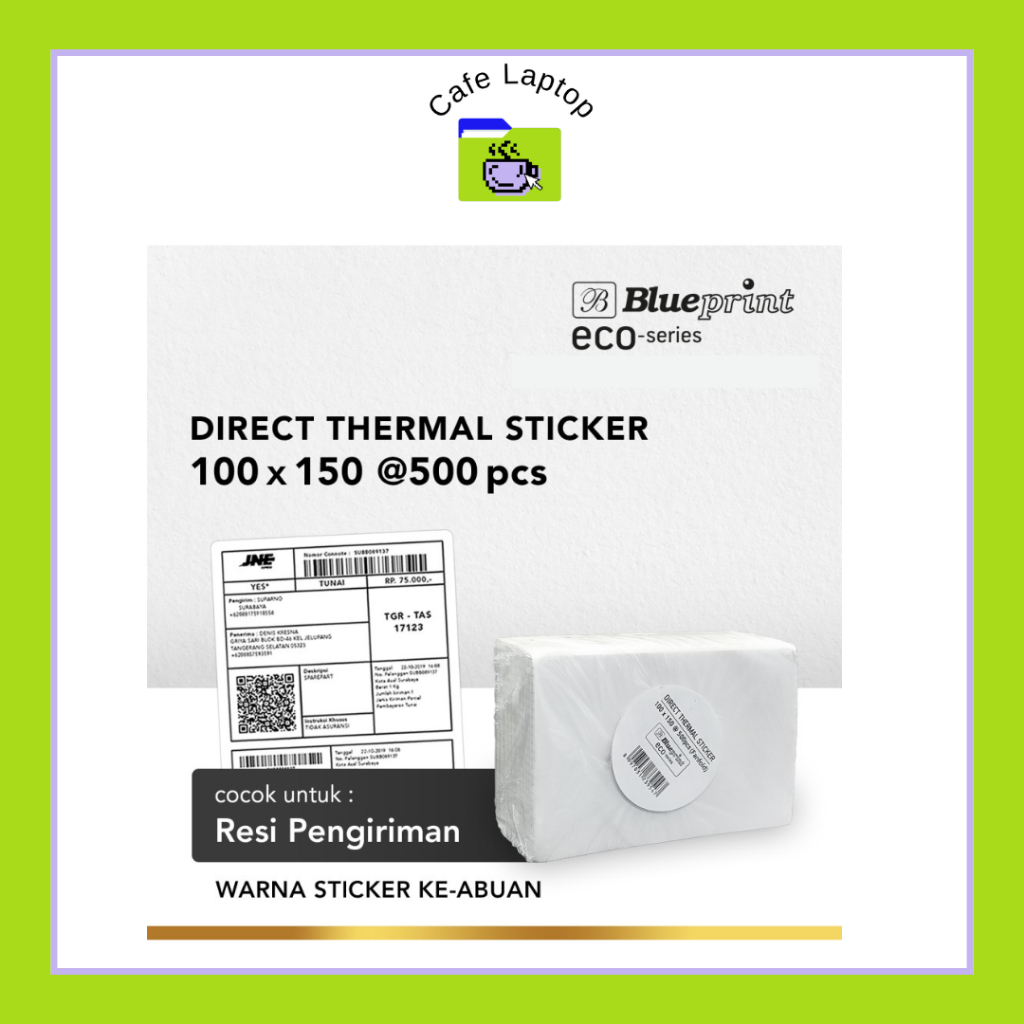 

Direct Thermal Sticker 100 x 150 , Label Resi BLUEPRINT ECO 100x150 mm - Isi 500 - CF