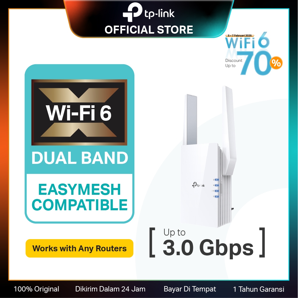 TP-Link RE705X RE605X RE505X WiFi 6 Extender Penguat Sinya Repeater Dual Band Mesh Access Point WPA3