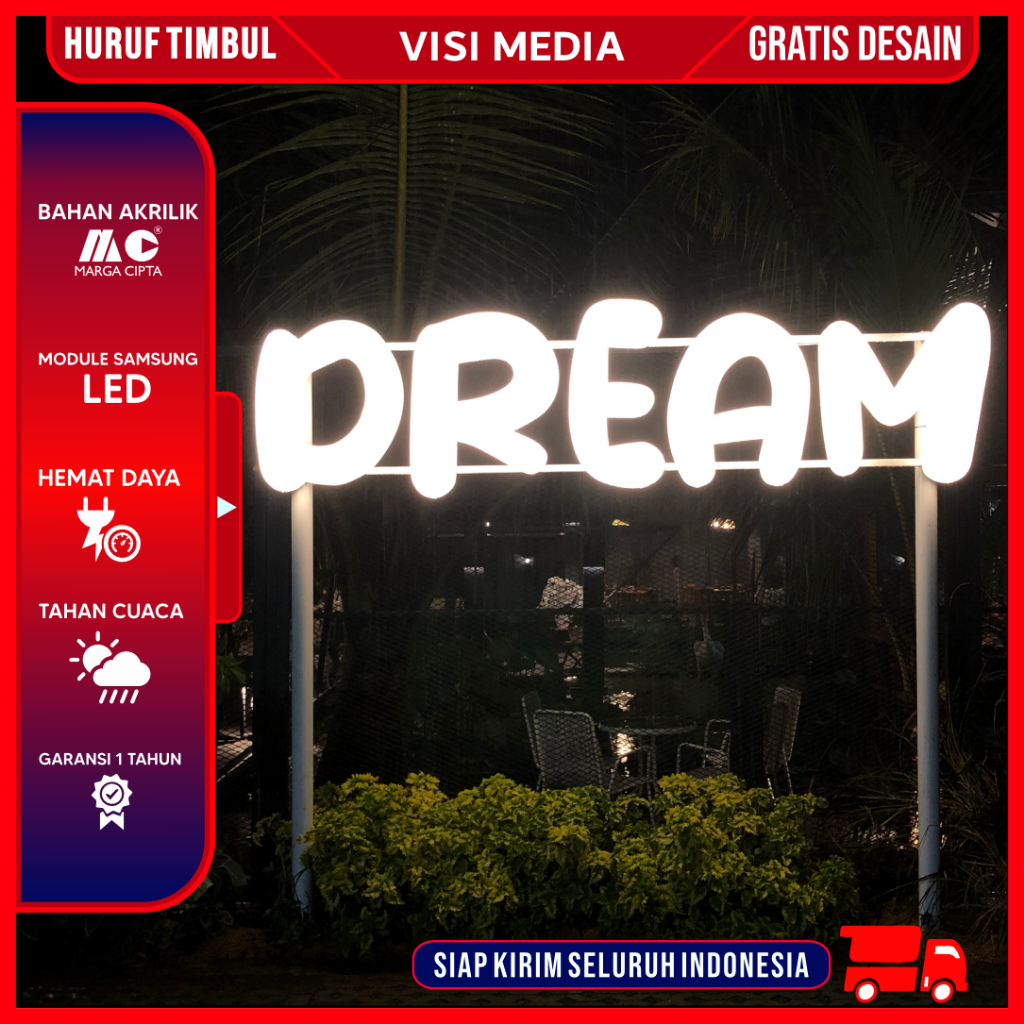 Lampu Huruf Timbul Neon Box Huruf Tulisan Akrilik Custom Huruf Akrilik LED Custom Angka Timbul Dindi