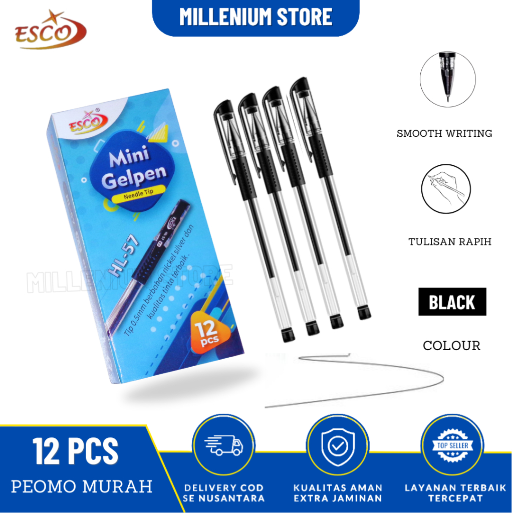 

(12pcs) Pulpen Gel / Ballpoint / Gelpen Esco isi 12 pcs Tinta Hitam / Pulpen Gel 0.5 MM / Pulpen Gel / Pulpen Gel / Gel Ink Pen / Gel Pen / Cod / Duta gemilang