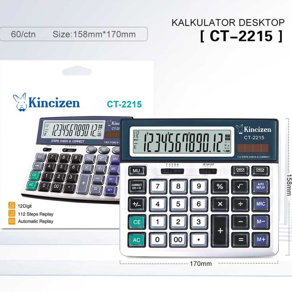 

KINCIZEN Kalkulator CT-2215 Calculator 12 digit dual power Kalkulator 2215 BAERAI AA Calculator
