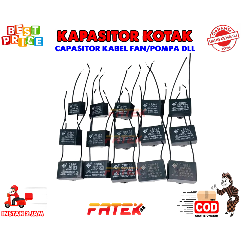 ANEKA KAPASITOR KOTAK KABEL 1 s/d 5UF | KAPASITOR FAN | KAPASITOR POMPA | KAPASITOR KOTAK KIPAS ANGI