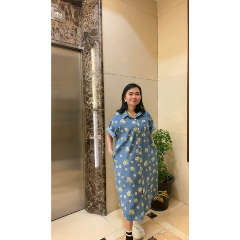 Kemeja Terusan Wanita Jeans Midi PREMIUM IMPORT - sun jens