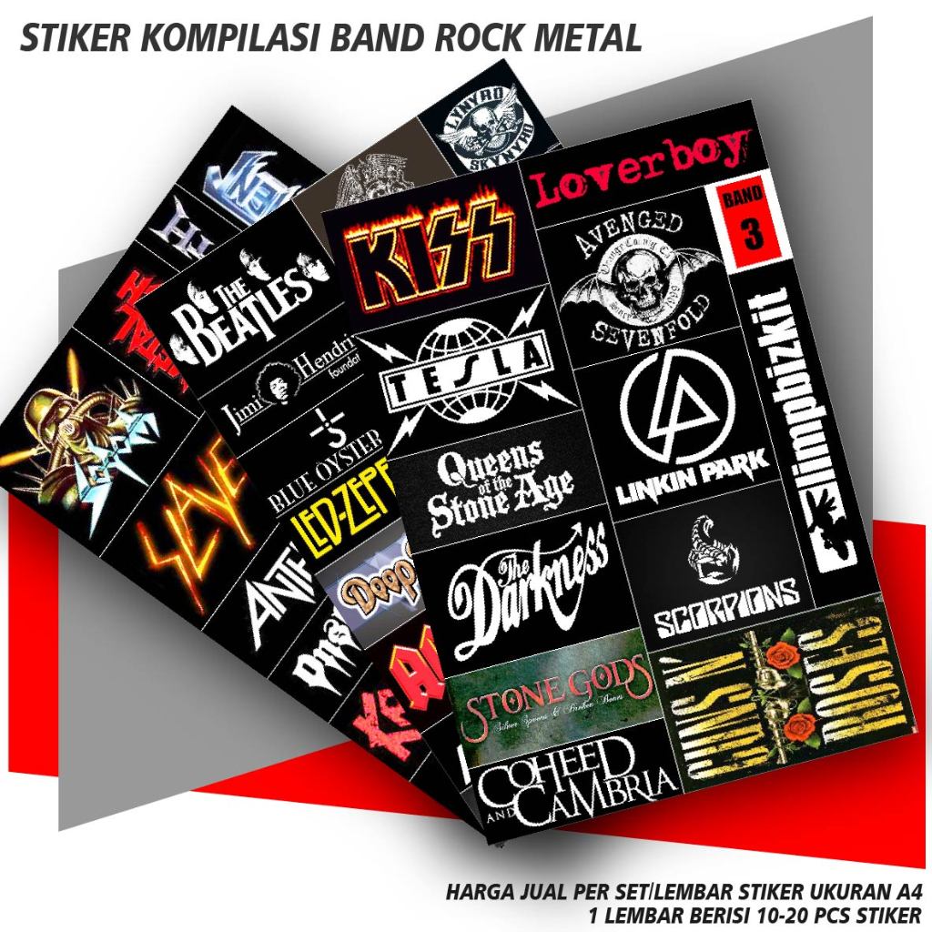 STIKER DINDING HELM MOTOR GITAR - BAND ROCK HEAVY METAL ANTI AIR - ISI BANYAK - BAYAR DITEMPAT