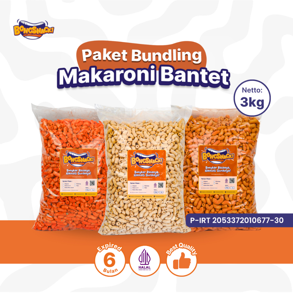 

BONGSNACK Cemilan Paket Bundling Makaroni Bantet 3kg - Isi 3 Varian Rasa