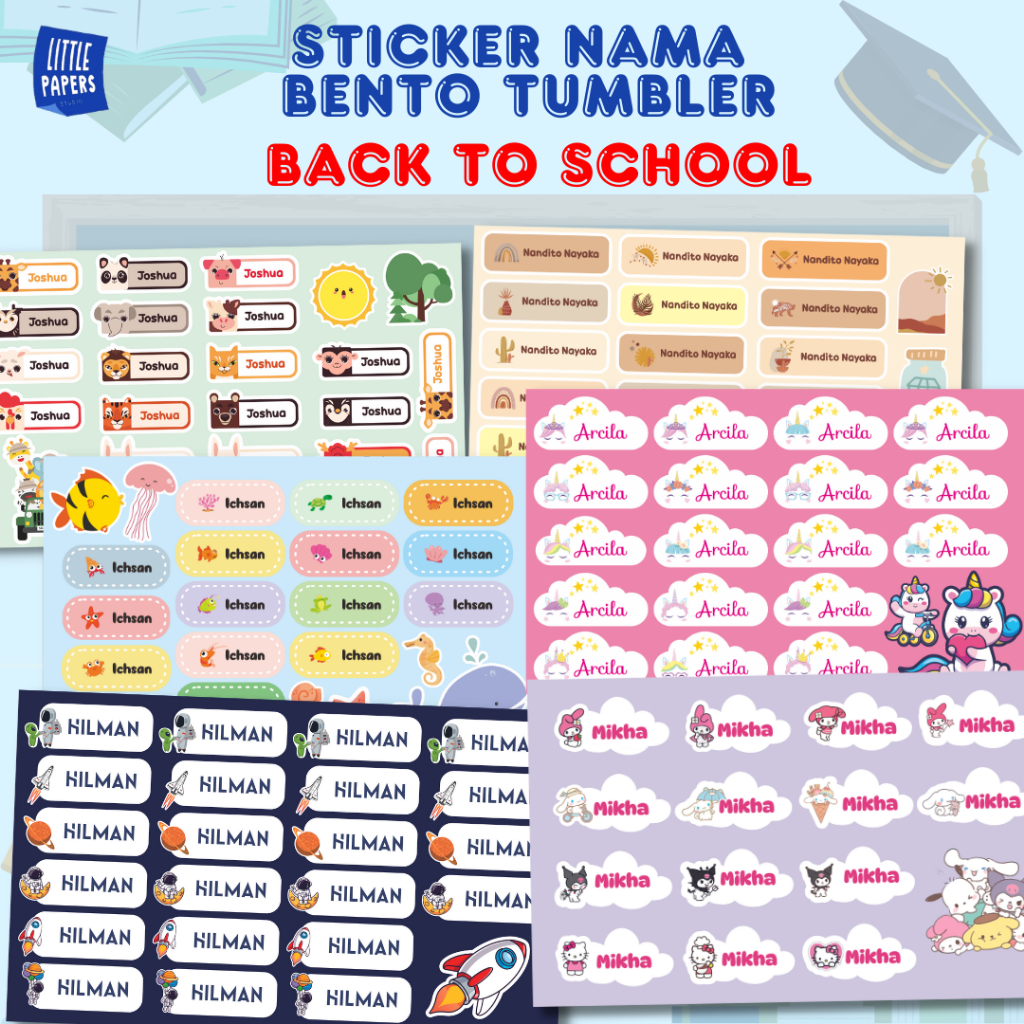 

Sticker Label Nama Tempat Makan Tumbler Alat Sekolah Waterproof Littlepapers
