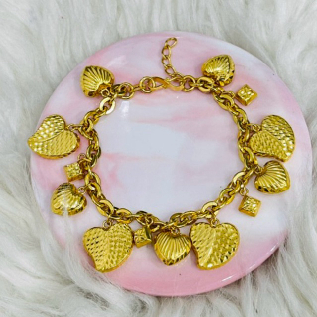 gelang fancy love daun kristal mewah elegant emas asli kadar 875