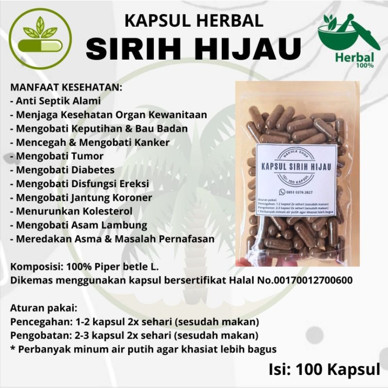 

Kapsul SIRIH HIJAU isi 100 Suplemen Herbal Jamu Asli | Antiseptik, Kesehatan Wanita, Mengobati Keputihan, Bau Badan, Mengobati Jantung, Asma, Asam Lambung