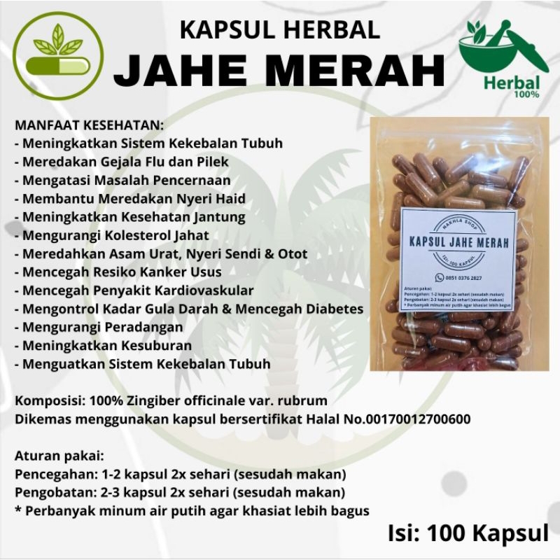 

Kapsul JAHE MERAH isi 100 Suplemen Herbal Jamu Asli | penghilang nyeri haid, penurun kolesterol, jamu reumatik, nyeri sendi, nyeri lutut, kapsul antioksidan, atasi penyakit kuning