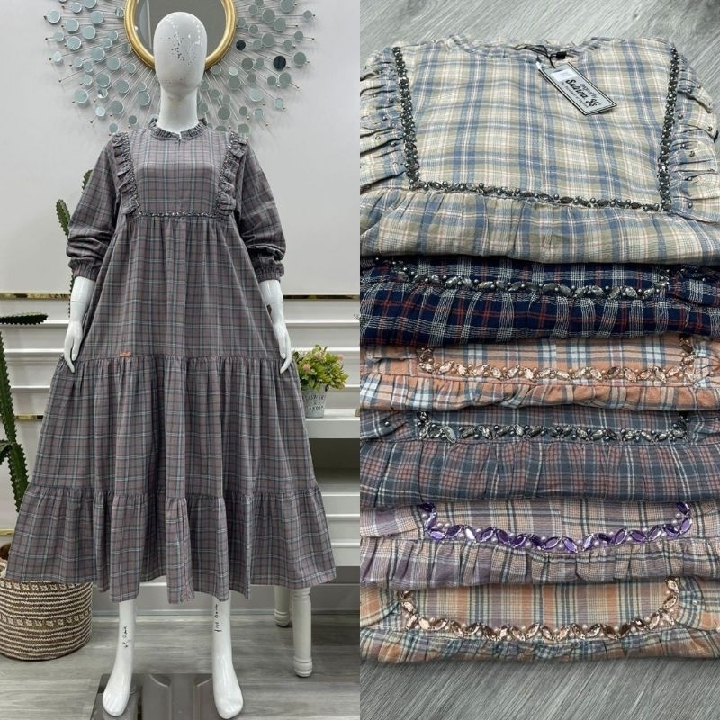 MIDI SALVINA YS KATUN TRISET SALVINA MOTIF KOTAK LENGAN KARET