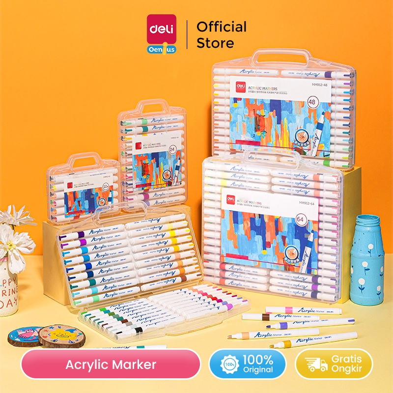 

NEW PRODUCT DELI SPIDOL AKRILIK / ACRYLIC MARKER 12/24/36/48 WARNA HM912 JAVABSJSG