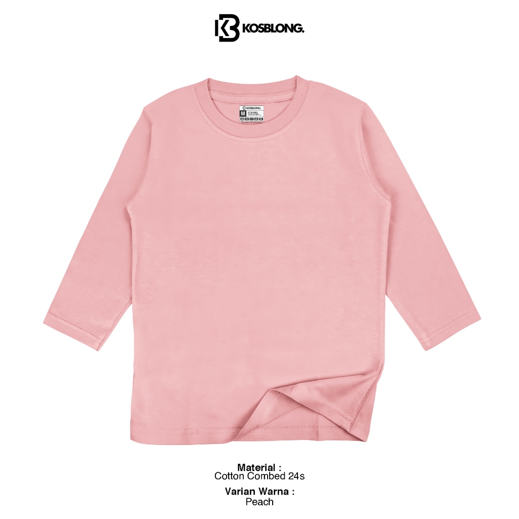 Kosblong Kaos Polos Anak Cotton Combed 24s Laki-laki dan Perempuan Lengan Panjang - Peach