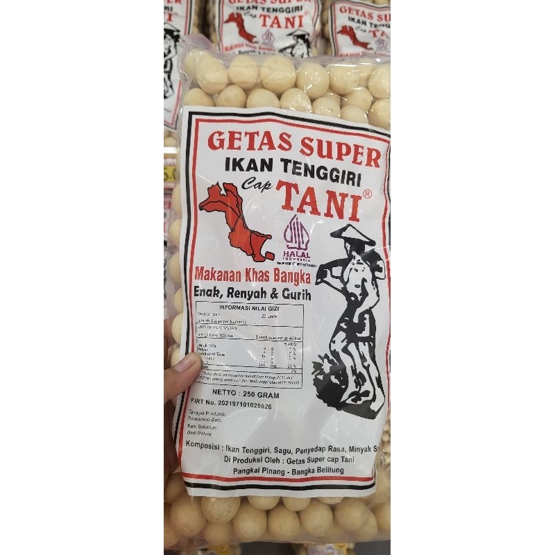 

Getas/Kretek/Kemplang/Kerupuk Super Bangka Ikan Tenggiri Cap TANI 250gr