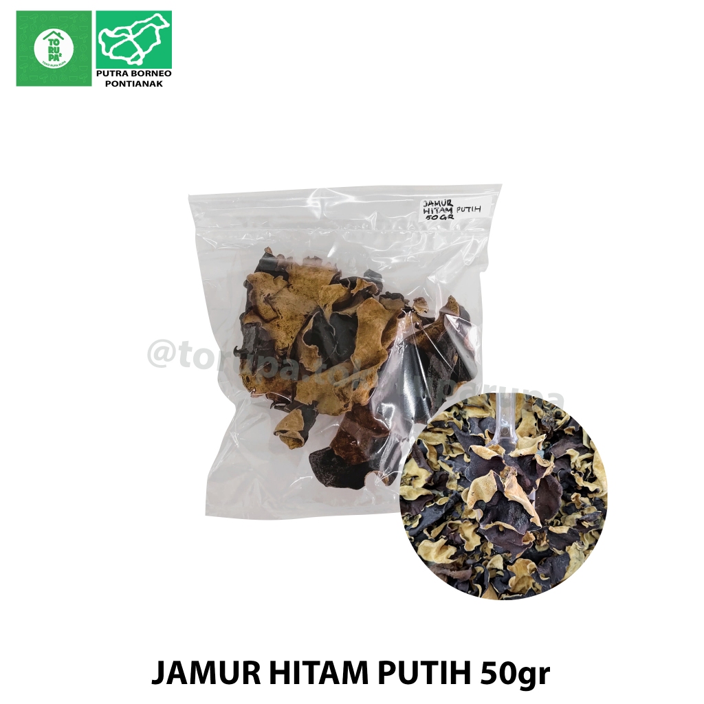 Jamur Kuping Hitam Putih 50 gr / Jamur Hitam Putih Kering / White Black Fungus Obat Jantung Koroner