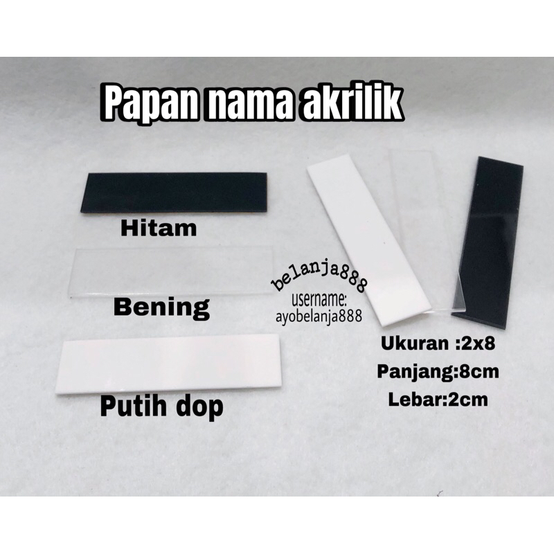 

Bahan papan nama dada acrylic polos 2 sisi 8cmX2cm