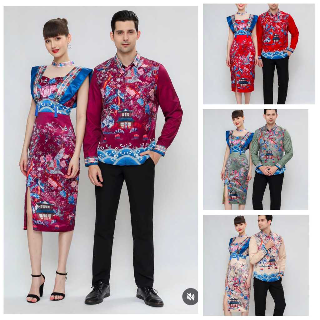 Couple dress cheongsam cream merah maroon hijau dan changsan kemeja shanghai baju qipao Imlek Sincia