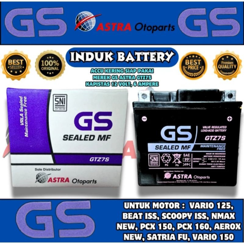 Aki motor GS ASTRA GTZ7S MF original aki kering Yamaha Mio M3 AKS SSS