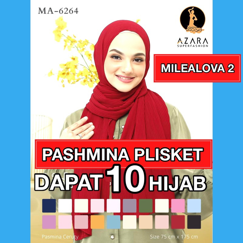 10 PASHMINA PLISKET CERUTY ORI AZARA GRADE A+ ( 1 PAKET ISI 10 HIJAB )