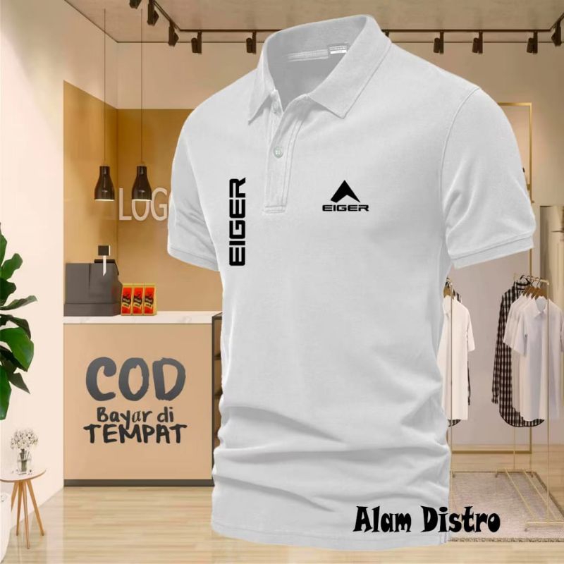 T-Shirt POLO kerah Eiger Text Hitam Quality Kaos Kerah Dewasa Shirt / Kaos Pria Polo logo sablon
