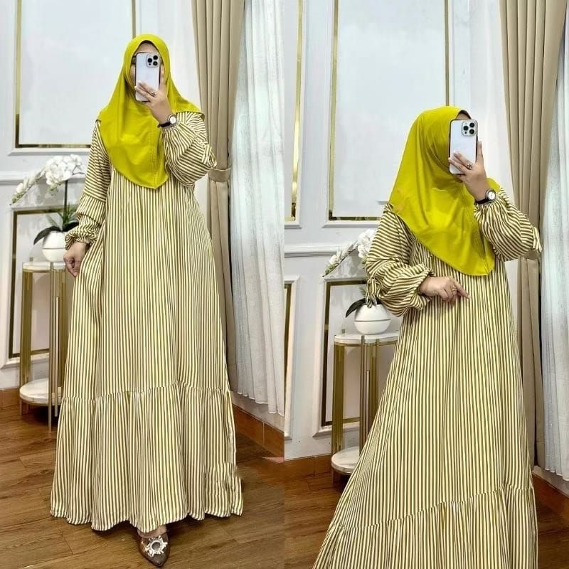 Gamis salur motif vyora dress/gamis triset terbaru wanita muslimah/Gamis salur Kekinian/Gamis MIDI d