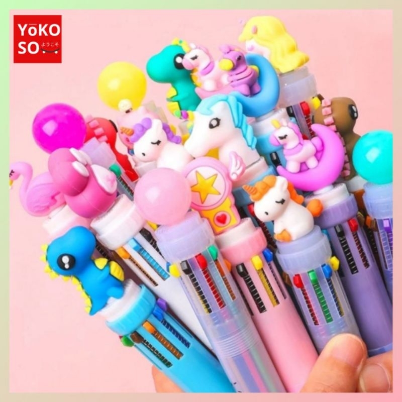 

YOKOSO S110 Ballpoint 10 Warna Anak Lucu Pulpen Pen Motif Karakter
