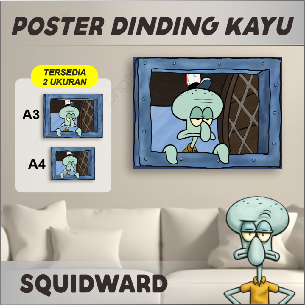 Poster Dinding Kayu Wallpaper Squidward Film Cartoon Spongebob