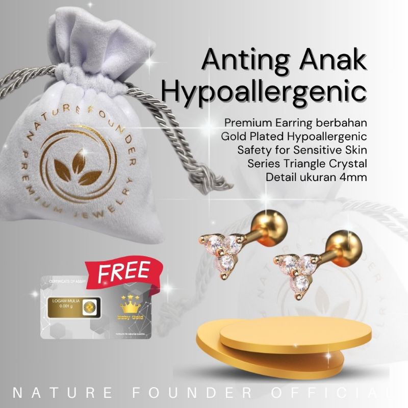 Anting Bayi Triangle Crystal/ Anting Bayi/ Anting Anak/ Anting Dewasa/ Anting Anti Alergi