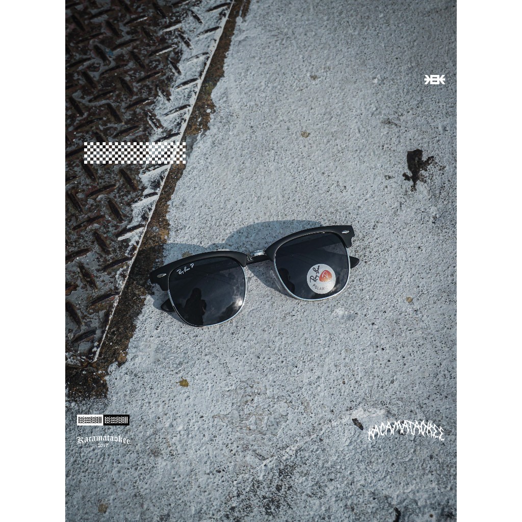 KACAMATAOKEE - RAYBAN CLUBMASTER FRAME HITAM DOFF LENSA HITAM POLARIEZD UV
