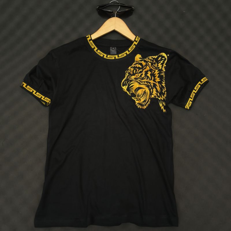 kaos manset kuning motif harimau bahu