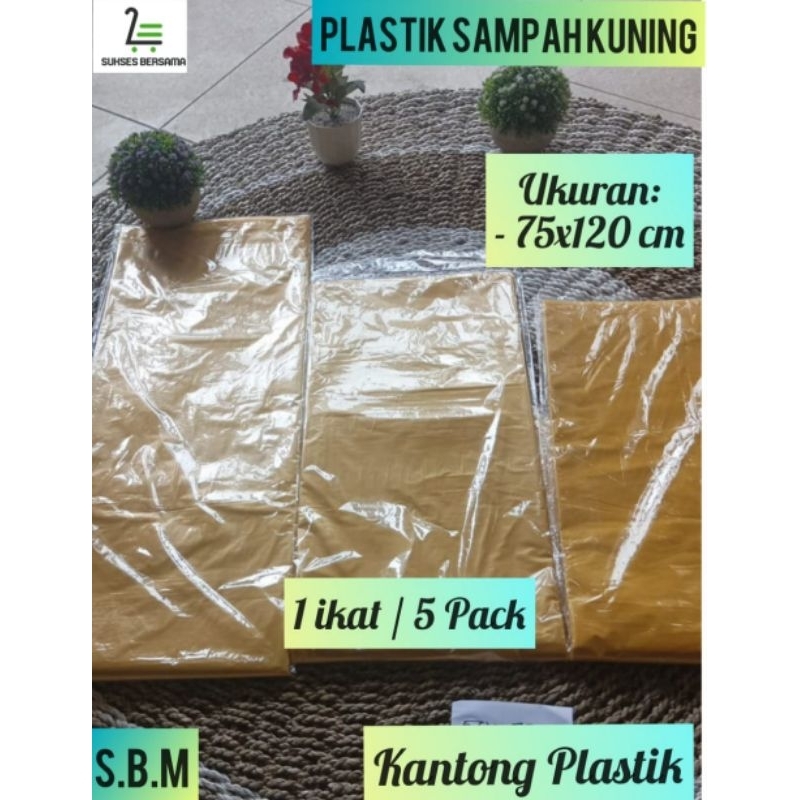 Kantong plastik Sampah Kuning 75x120 cm( 1 IKAT/5 PACK)/Plastik Sampah medis/Plastik Sampah Besar