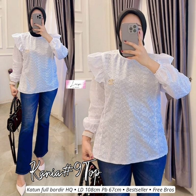 Kania Atasan Putih Ld110 Bahan Katun Bordir Terbaru Nyaman Cantik Casual Muslimah