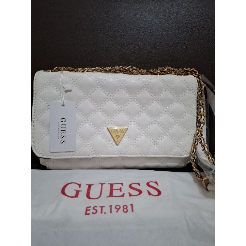 Tas Guess wanita rantai putih / tas fashion wanita / tas pesta rantai / tas sling pesta / tas kulit 