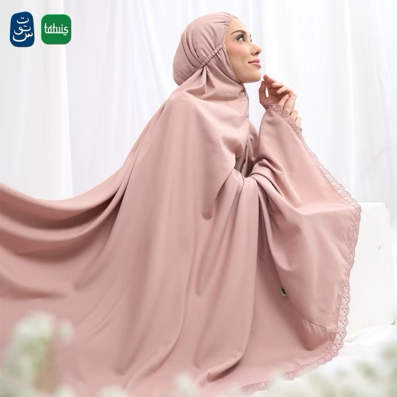 Mukena katun polos renda premium Tiara peach