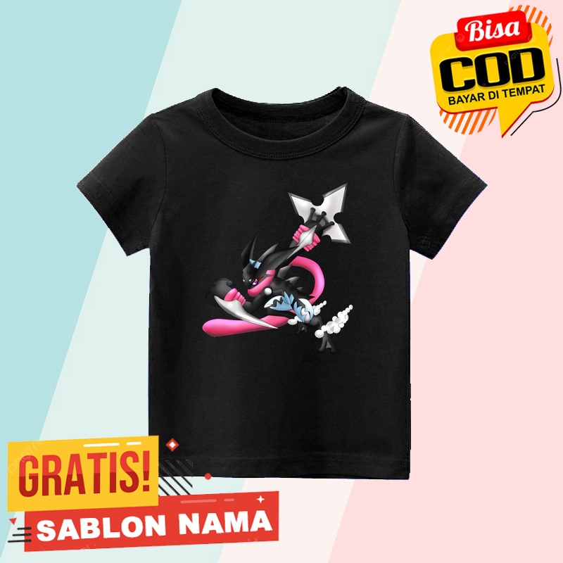 Baju Kaos Anak Pokemon Ash Greninja / Kaos Anak Laki Laki & Perempuan Custom Nama  Pokemon Ash Greni
