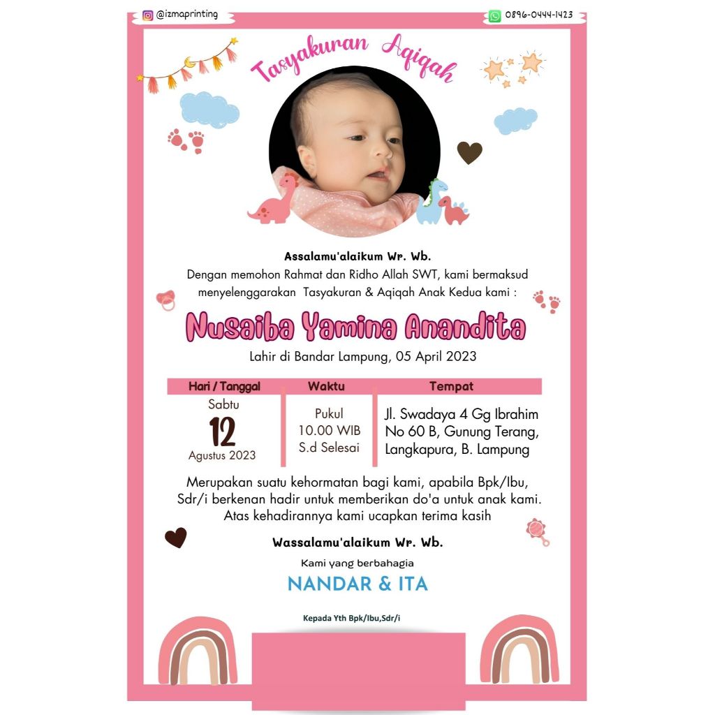 Undangan Aqiqah / Tasyakuran / Kelahiran Bayi Perempuan