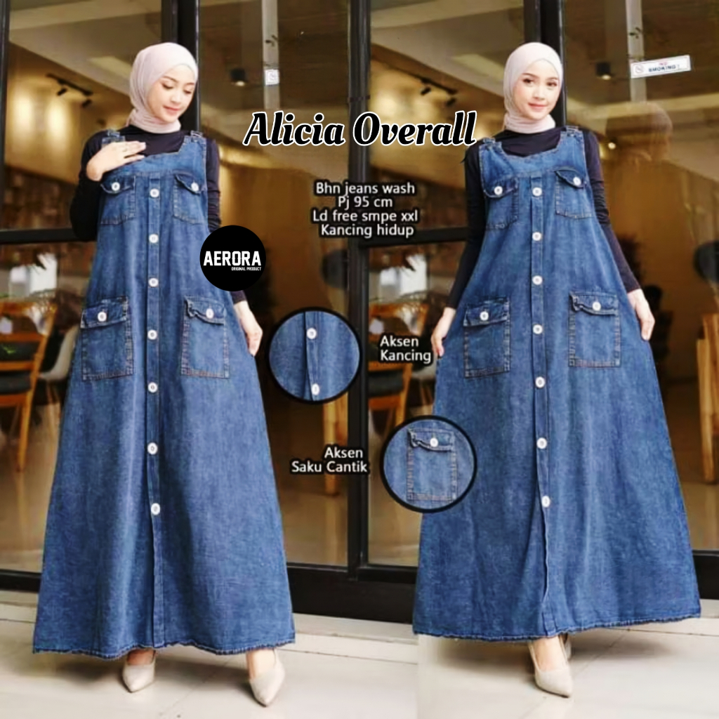 Aerora Baju Kodok Junior Overall Overal Rok Dress Jeans Wanita Premium Terbaru 2025 Kekinian