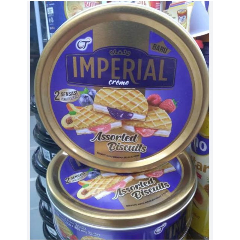 

[1 KARTON = 6 Kaleng × @216GRAM] Imperial Creme Biscuit Susu Selai Dan Krim Assorted Biskuit 1dus