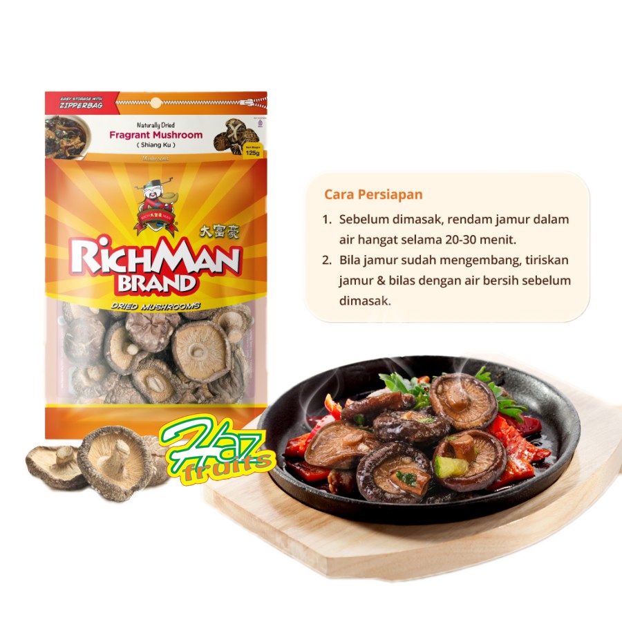 

RichMan Brand Fragrant Mushroom (Shiang Ku) Jamur Shitake Kering 125 Gram