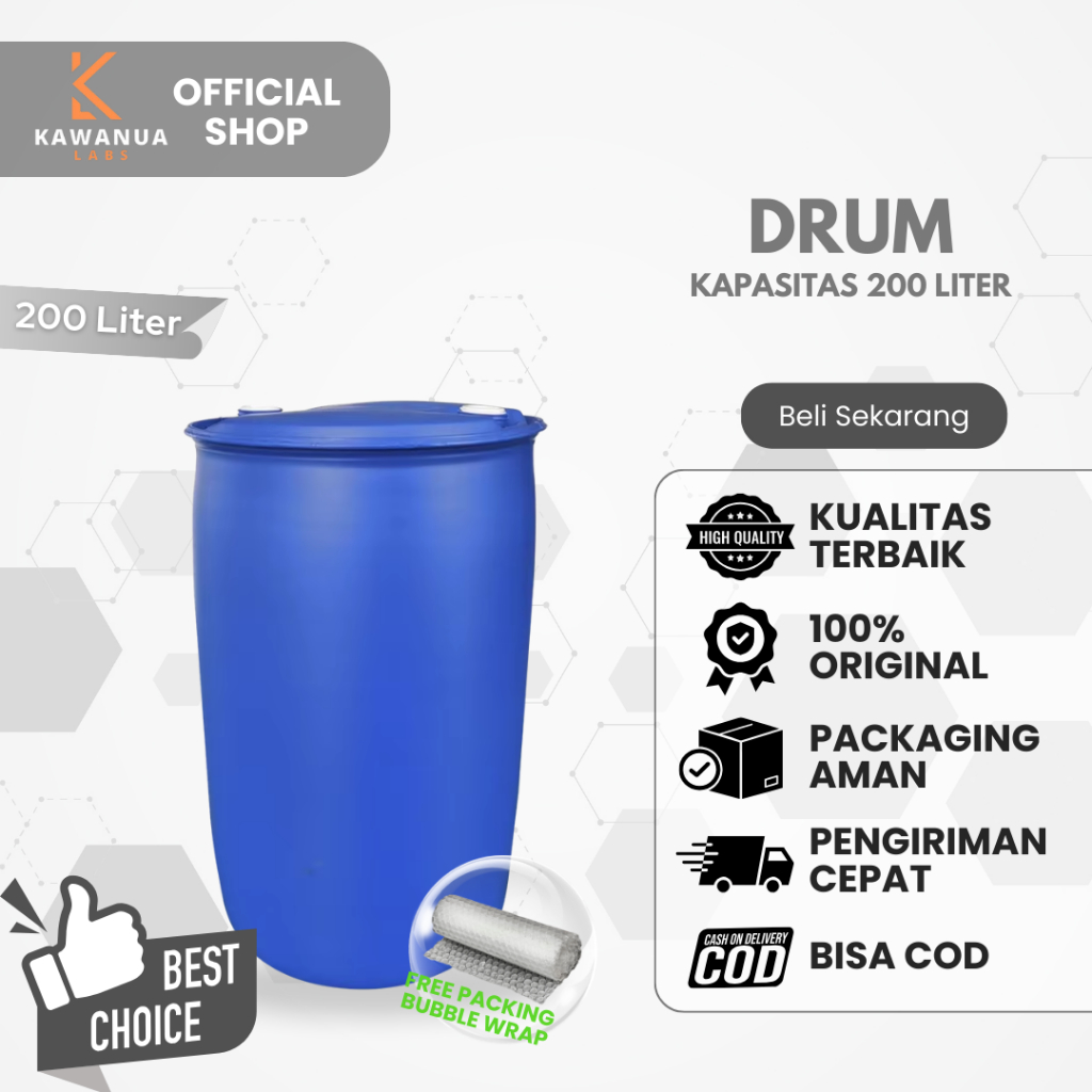 Drum Biru 200Liter (BEKAS) POLIGEN - HDPE TEBAL PREMIUM QUALITY 100%