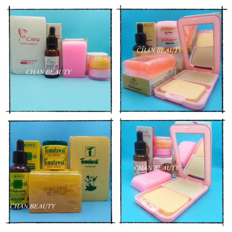 Paket 5in1 " CITRA _ COLLAGEN _ TEMULAWAK _ FAIR&LOVELY " ( Krim Siang - Krim Malam - Serum - Bedak 