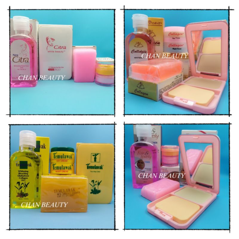 Paket 5in1 " CITRA _ COLLAGEN _ TEMULAWAK _ FAIR&LOVELY " ( Krim Siang - Krim Malam - Toner - Bedak 