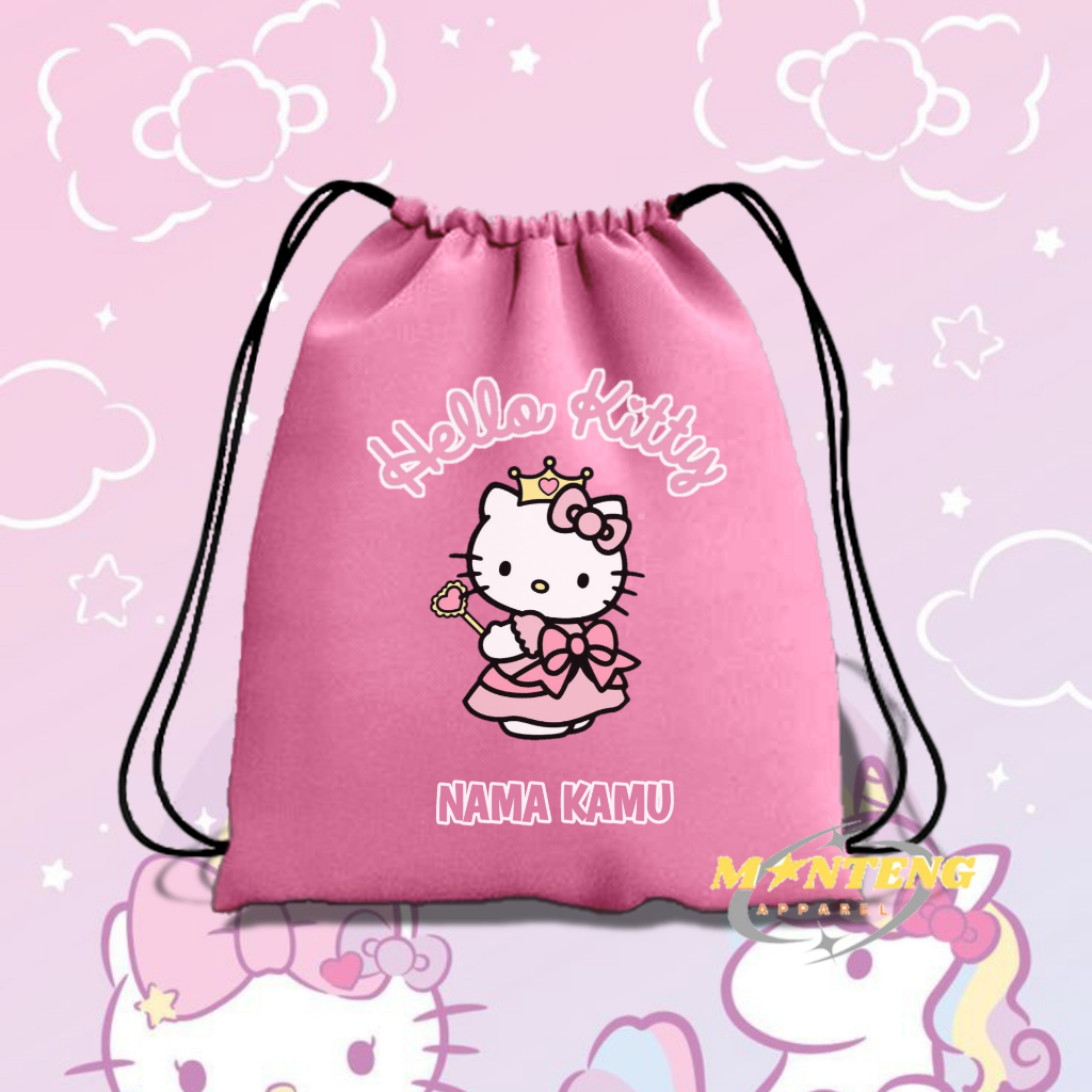 Tas Serut Anak HELLO KITY/ Tas Serut Ngaji, Sekolah, Traveling, Anak Perempuan/FREE NAMA