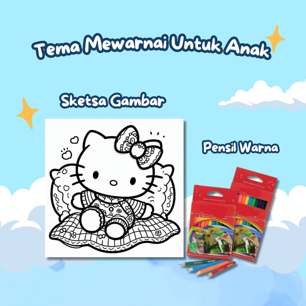 

Kertas Gambar Mewarnai Untuk Anak TK & Paud Tema : Hello Kitty Isi 20 Lembar Mewarnai